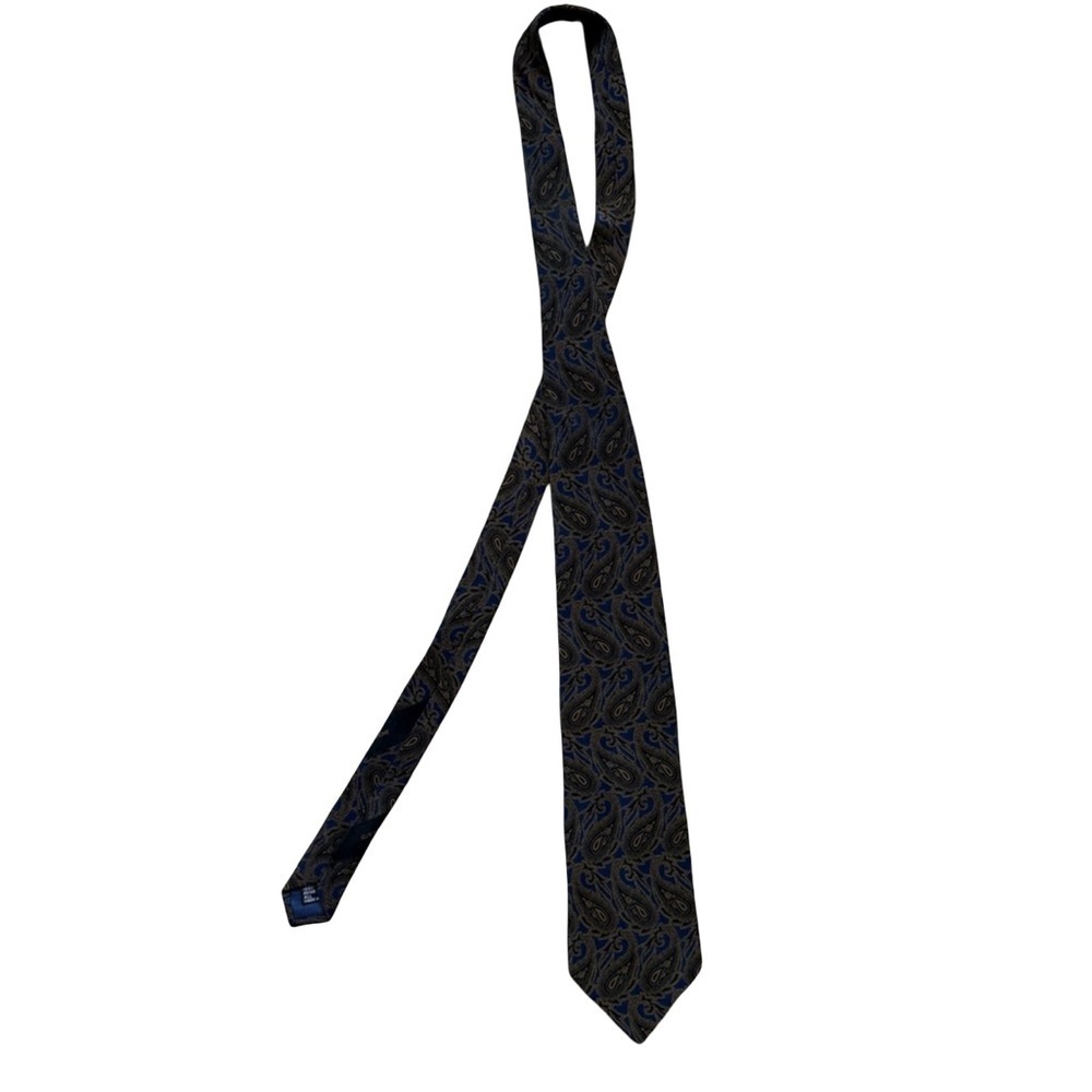 Guy Laroche Vintage Silk Italy Blue and Brown Paisley Classic Tie